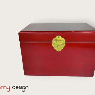 Red rectangular lacquer box with handles on both sides